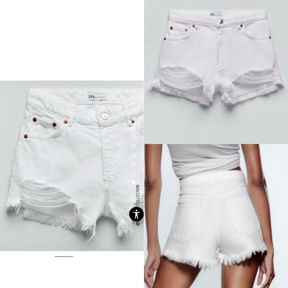 Zara White distressed high waisted denim jean shorts - ripped, frayed hem